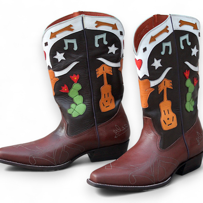 Crafted leather brown leather cowboy ankle high men fashion boot