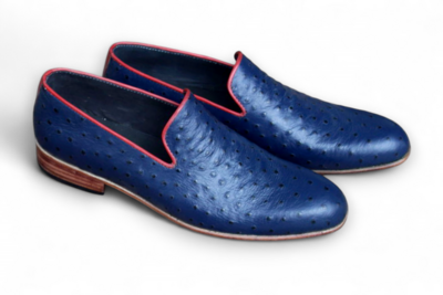 Crafted Leather Handmade Men Genuine Leather Ostrich Loafers Blue Dress Shoes 
