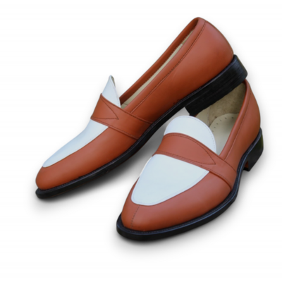 Crafted leather brown white color moccasin loafer slip ons genuine leather handmade men shoes made by crafted leather