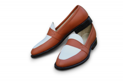 Crafted Leather Brown White Color Moccasin Loafer Slip Ons Genuine Leather Handmade Men Shoes Made By Crafted Leather 