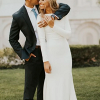 Modest Mermaid Long Sleeve White Wedding Dress - Thumbnail 1