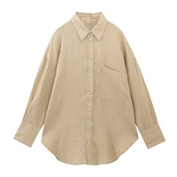 Lapel solid color pocket embellished long-sleeved single-breasted shirt - Thumbnail 2