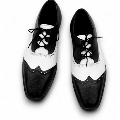 Crafted leather men’s classic ghillie lacing black white leather wing tip dress shoes