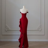 Lovely Sweetheart Neck Mermaid Satin Red Beading Floor Length Prom Dress  - Thumbnail 3