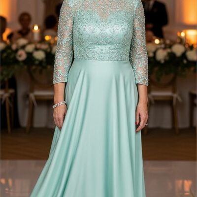 Green chiffon lace mother of bride /groom dresses evening formal gown