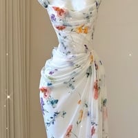 Sexy Mermaid Straps Chiffon Floral Evening Gowns Long Prom Dresses - Thumbnail 6