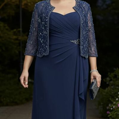 Plus size royal blue chiffon with jacket mother of bride /groom dresses evening formal gown 