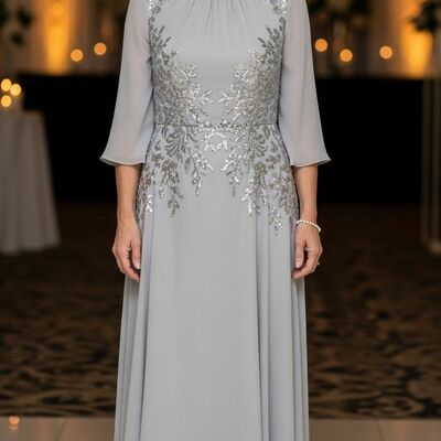 Elegant sliver appliques mother of bride /groom dresses evening formal gown