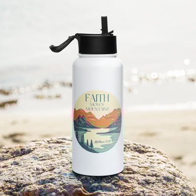 Faith moves mountains stainless steel water bottle w/ straw lid
