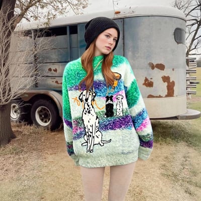 Mohair tie-dye striped original sweater retro loose lazy style bf sweater