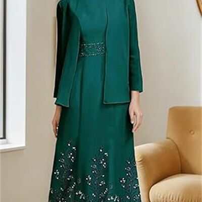 Elegant green tea-length with lace jacket mother of bride/groom dress evening formal gowns 