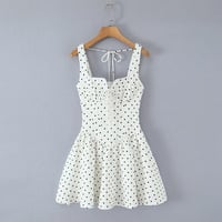 Retro polka dot lace-up princess dress with elastic back - Thumbnail 1