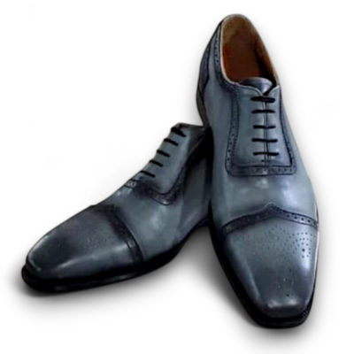 Crafted leather gray patina leather wingtip oxford dress shoes