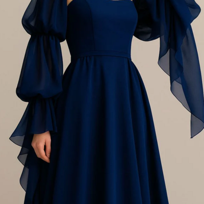 Beautiful romantic a-line blue prom evening dress