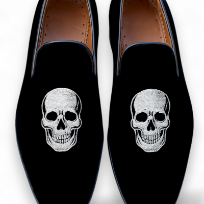 Crafted leather classic black velvet embroidered loafers wedding dress shoes