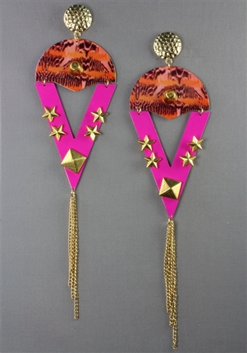 Fuschia cone studded earrings 