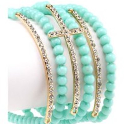 Rhinestone /bead cross bracelet (6 pcs)