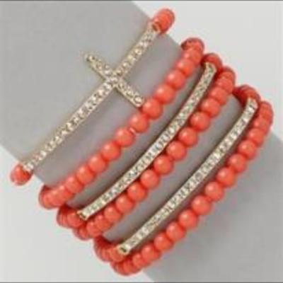 Rhinestone /bead cross bracelet (6 pcs): 