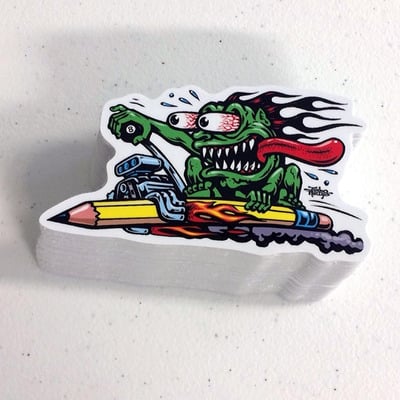 Jimbo phillips pencil gremlin full color shaped vinyl sticker
