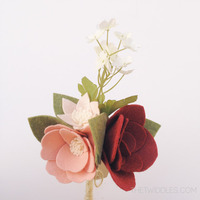 *Ready to ship* Mini Red Rose & Anemone Felt Flower Bouquet - Thumbnail 1