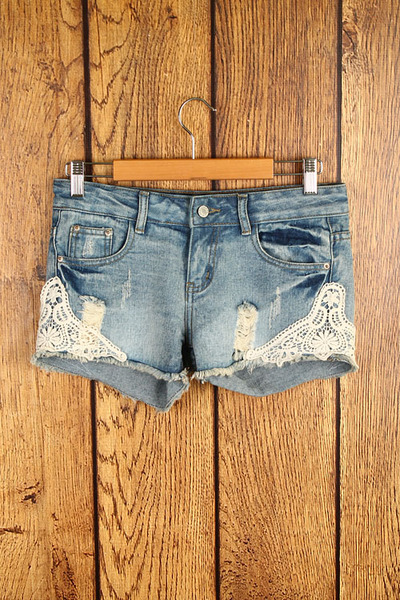 Cottage Chic lace insert Denim shorts