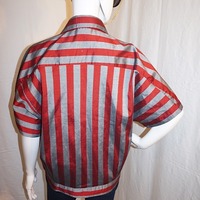 Vintage Primavera Gray/Red Stripe Top, Size L - Thumbnail 3