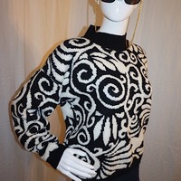 Vintage Autograph Black/White Sweater, Size L - Thumbnail 1
