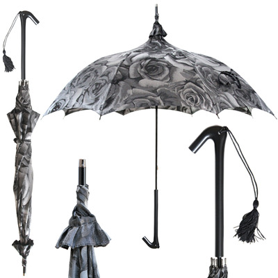 08022. pagoda umbrella / rose jacquard fabric