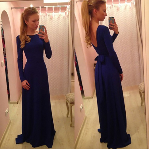 long sleeve low back dress