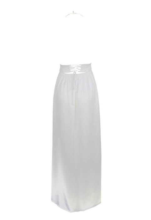 White Maxi Front Split Metal Neck Hoop Gown Dress