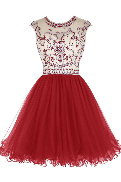 O-Neck Beading Short Prom Dresses,Cocktail Dress,Homecoming Dress,Graduation Dress,Party Dress F85