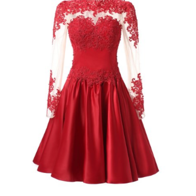Long sleeve lace homecoming dress,short prom dresses,cocktail dress,homecoming dress,graduation dress,party dress,short homecoming dress f151