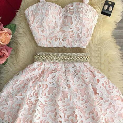 Lace pretty two pieces homecoming dress,short prom dresses,cocktail dress,homecoming dress,graduation dress,party dress,short homecoming dress f155