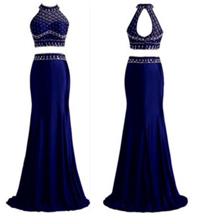 Two Pieces Royal Blue Custom Made Long Prom Dress,Evening Dress,Charming Prom Dresses,BG136
