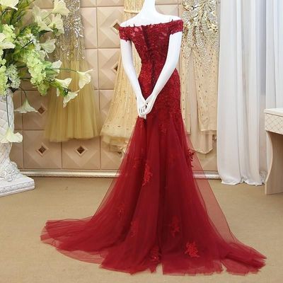 Burgundy Mermaid Lace Prom Dress,Evening Dress,Prom Dresses,BG170