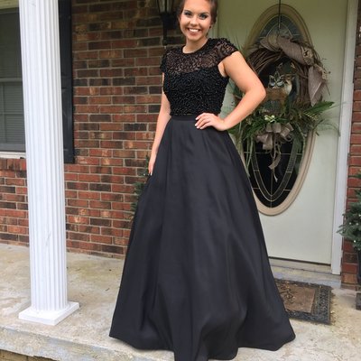Scoop neck black satin prom dresses crystals beaded women party dresses - Thumbnail 3