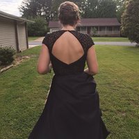 Scoop Neck Black Satin Prom Dresses Crystals Beaded Women party Dresses - Thumbnail 1