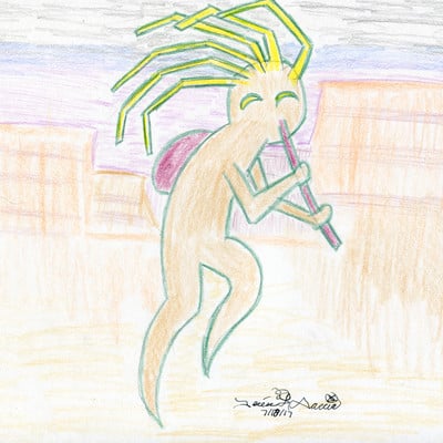 Kokopelli color pencil art original