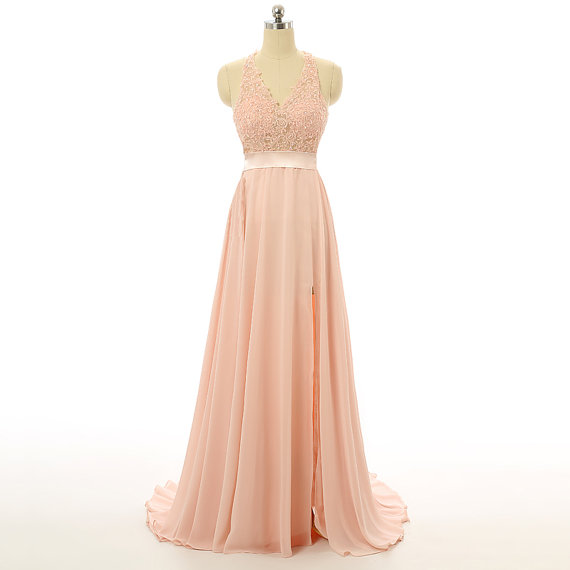 peach prom dress long