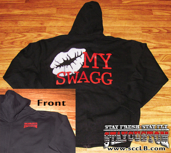 Kiss My Swagg Zip Up Hoody (Black/White/Red)