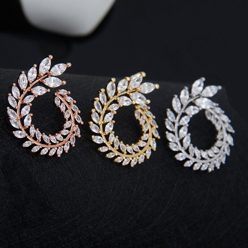 Luxury Olive Branch Cubic Zirconia Stud Earrings For Women White Gold Color Trendy Earrings Earrings Gift E119 Luxury Olive Branch Cubic Zirconia Stud Earrings For Women White Gold Color Trendy Earrings Earrings Gift E119