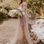 Sparkly Deep V Neck Bridal Gown with Full Sleeves-1