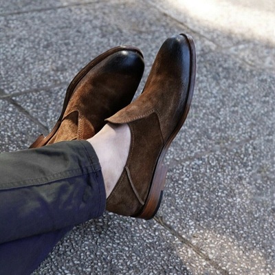 Weekend sale new handmade pure brown shaded men's suede leather loafer dress shoes 