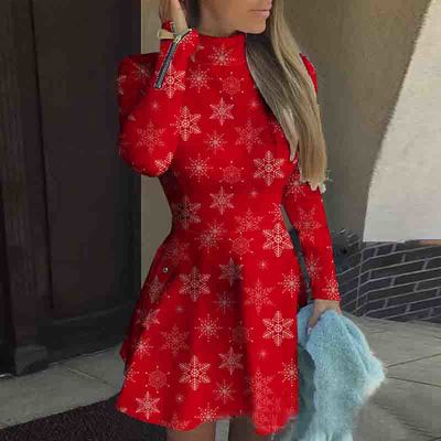 High-neck solid color long-sleeved dress