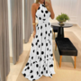 Design Sleeveless Print Point Backless Dress-1